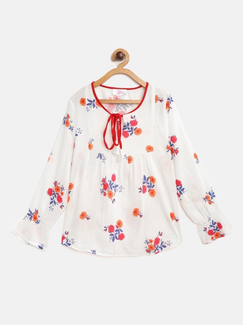 

Bella Moda Girls White & Orange Floral Print Top