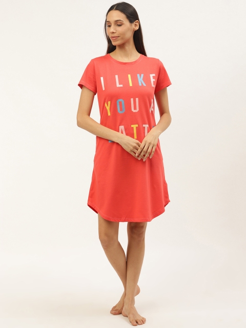 

Sweet Dreams Coral Red Pure Cotton Printed Nightdress