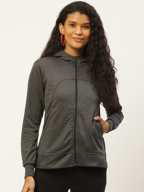 

Belle Fille Women Charcoal Grey Solid Hooded Jacket