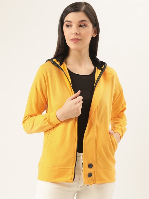 

Belle Fille Women Yellow Solid Tailored Hooded Jacket