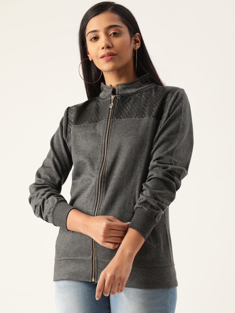 

Belle Fille Women Charcoal Grey Solid Bomber Jacket