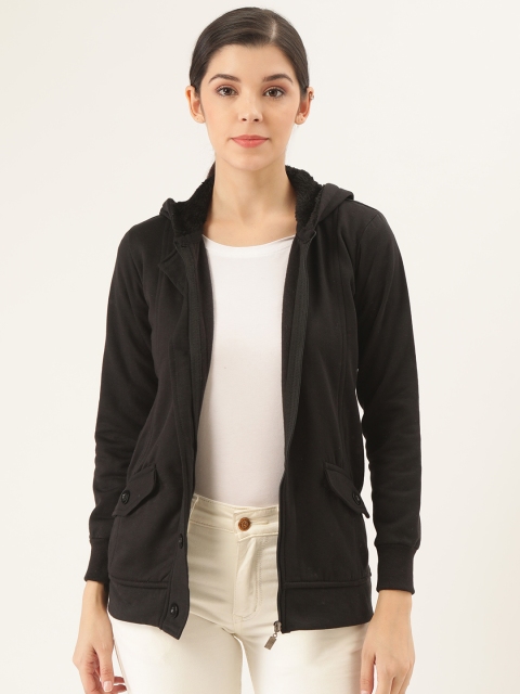 

Belle Fille Women Black Solid Tailored Hooded Jacket