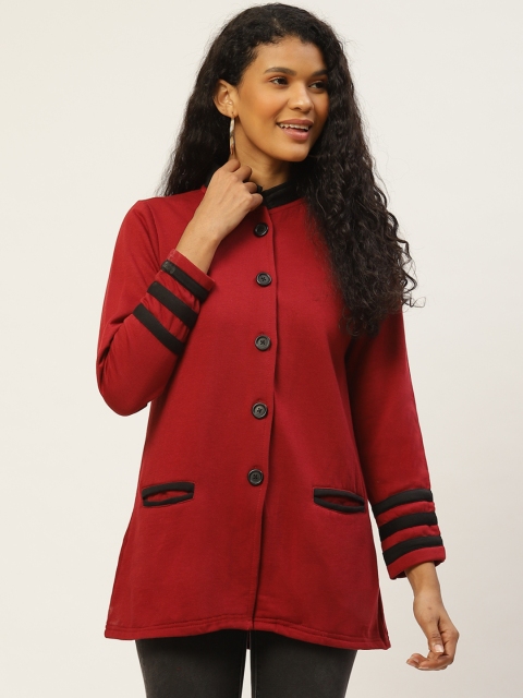 

Belle Fille Women Maroon Solid Hip-Length Coat