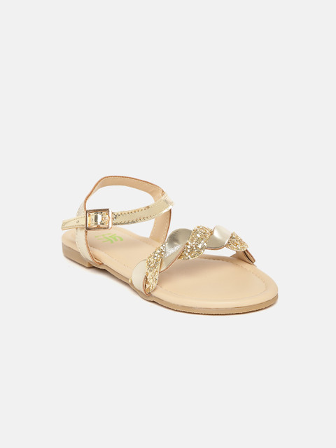 

YK Girls Gold-Toned Glitter Open Toe Flats