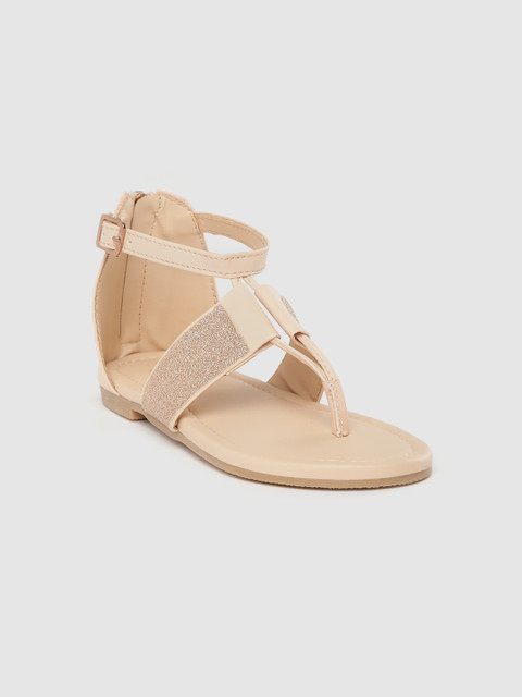 

YK Girls Peach-Coloured Solid Open Toe Flats With Shimmer Detail