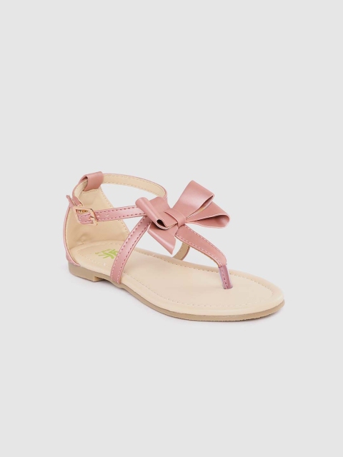 

YK Girls Pink Solid T-Strap Flats with Bow Detail