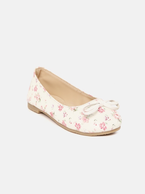 

YK Girls White & Pink Floral Print Ballerinas with Bow Detail