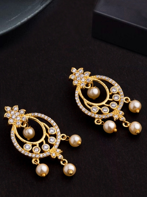 

Voylla Gold-Toned & White Brass-Plated CZ Studded Circular Chandbalis