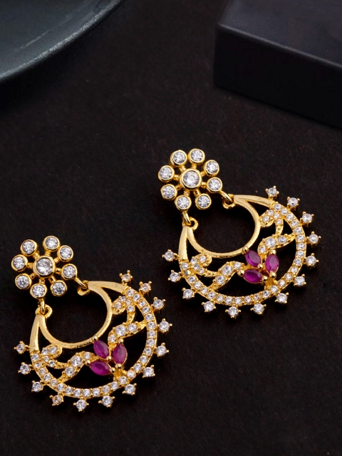 

Voylla Gold-Toned & White Brass-Plated CZ Studded Circular Chandbalis