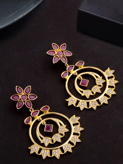 

Voylla Gold-Toned & Red Brass-Plated CZ Studded Circular Chandbalis