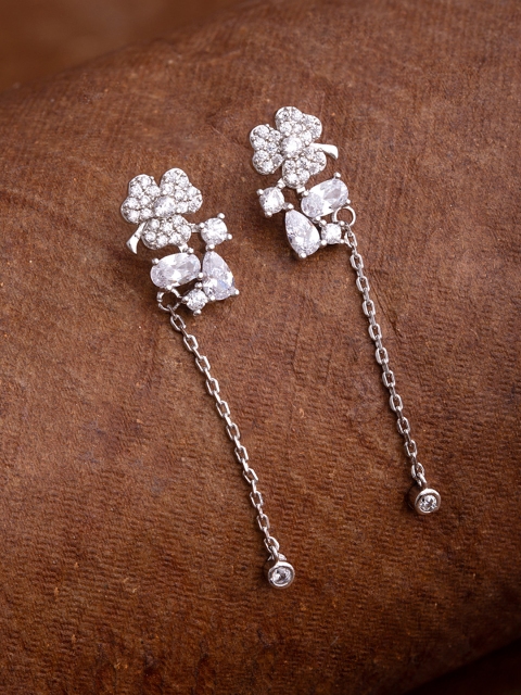 

Voylla Silver-Toned Floral Drop Earrings