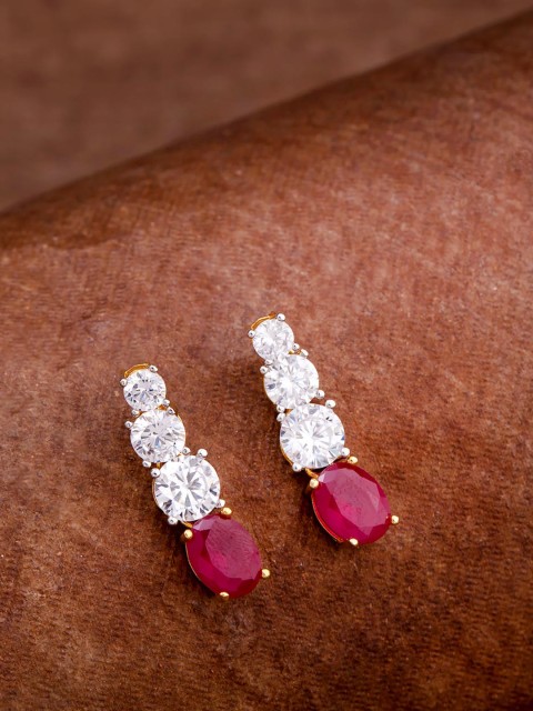 

Voylla Gold-Toned & Red Oval Drop Earrings