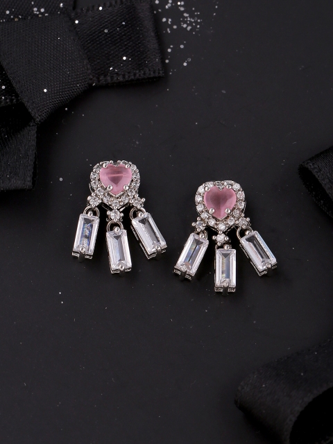 

Voylla Silver-Toned & Pink Brass-Plated Zircon Embellished Classic Studs