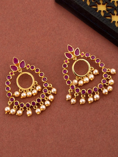 

Voylla Gold-Toned & Pink CZ Studded Circular Chandbalis