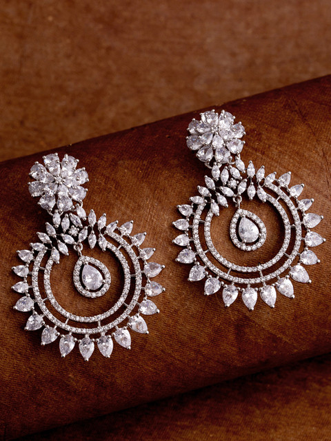 

Voylla Silver-Plated & White Circular Drop Earrings