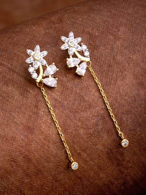 

Voylla Gold-Toned Brass-Plated Cubic Zirconia Studded Floral Drop Earrings