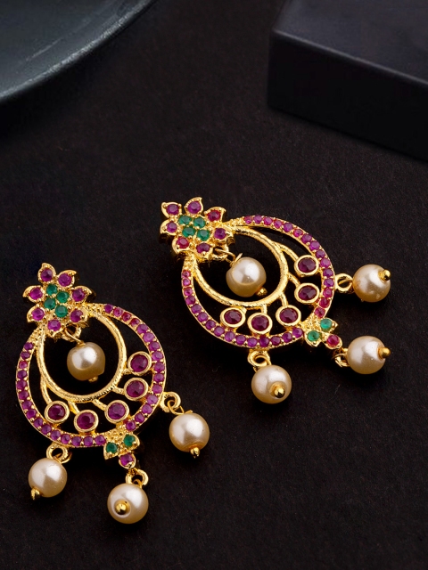 

Voylla Gold-Plated & Pink Zircon Studded Circular Chandbalis