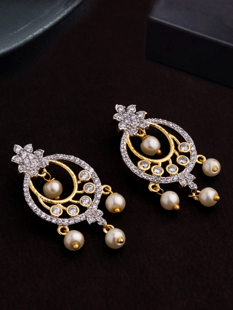 

Voylla Gold-Toned & White Brass-Plated CZ Studded Circular Chandbalis