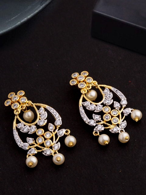

Voylla Brass-Plated Gold-Toned & White CZ Embellished Classic Chandbalis