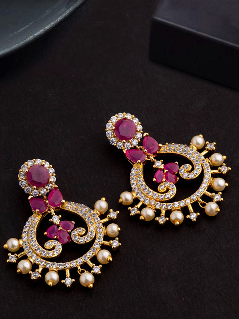 

Voylla Gold-Toned & Pink Classic Chandbalis