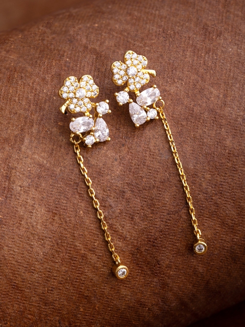 

Voylla Gold-Toned & White Floral Drop Earrings