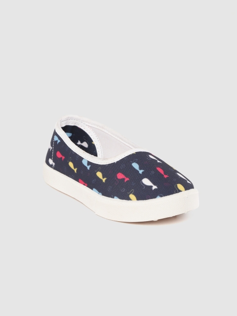 

YK Girls Navy Blue & Pink Whale Print Washable Ballerinas