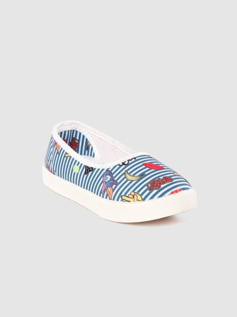 

YK Girls Navy Blue & White Striped Washable Ballerinas with Printed Detail
