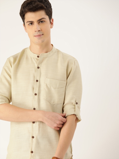 

House of Pataudi Men Beige Regular Fit Solid Casual Shirt