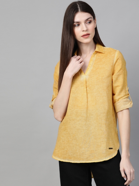 

Roadster Women Mustard Yellow Dyed High-Low Top