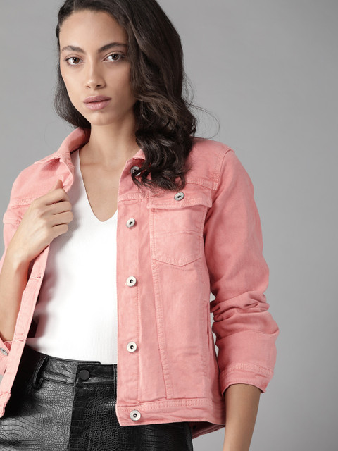 

Roadster Women Pink Solid Denim Jacket