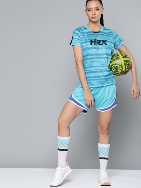 

HRX by Hrithik Roshan Women Peacock Blue Colourblocked Rapid-Dry Football Shorts
