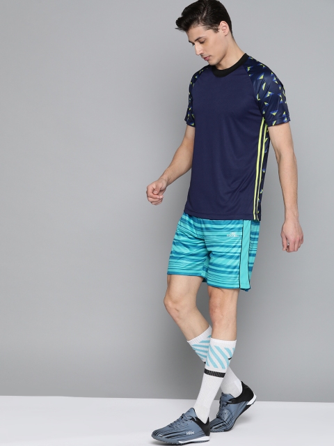 

HRX by Hrithik Roshan Men Peacock Blue AOP Regular Fit Rapid-Dry Football Shorts