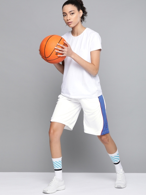 

HRX by Hrithik Roshan Women Optic White Colourblocked Rapid-Dry Basketball Shorts