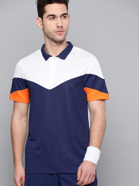 

HRX by Hrithik Roshan Men Blue & White Colourblocked Polo Collar T-shirt