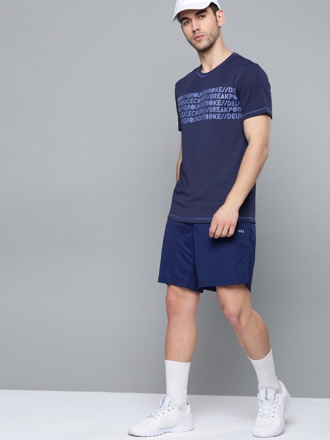 

HRX by Hrithik Roshan Men Medieval Blue Solid Rapid-Dry Antimicrobial Racket Sport T-shirt, Navy blue