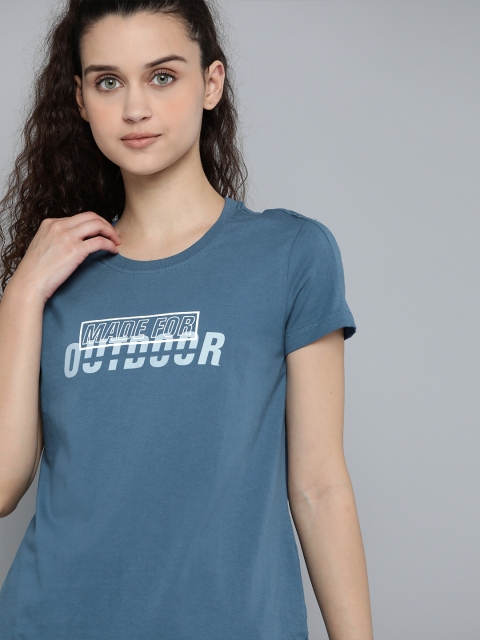 

HRX by Hrithik Roshan Women Real Teal Typographic Bio-Wash Outdoor T-shirt