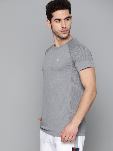 

HRX by Hrithik Roshan Men Grey Melange Solid Seamless Rapid-Dry Yoga T-shirt