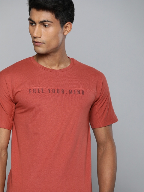HRX by Hrithik Roshan Men Rust Red Solid Organic Cotton Bio-Wash Yoga T-shirt