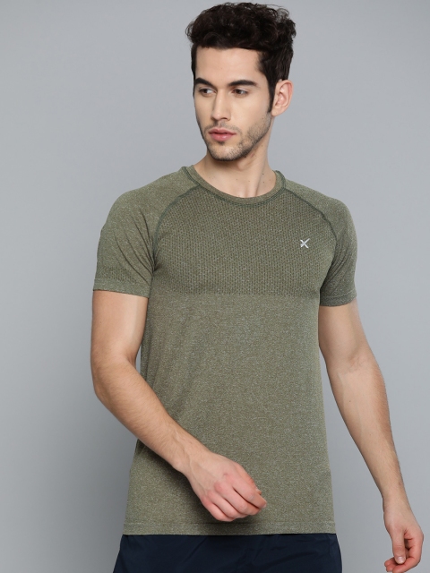 

HRX by Hrithik Roshan Men Olive Melange Solid Seamless Rapid-Dry Running T-shirt