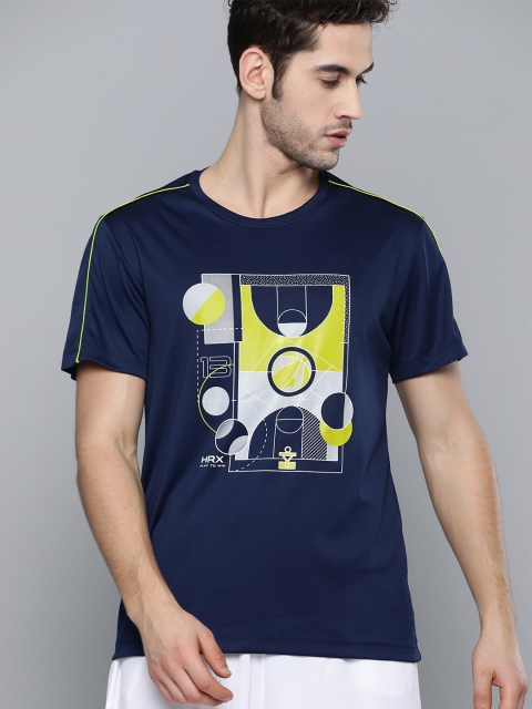 

HRX by Hrithik Roshan Men Medieval Blue Graphic Print Rapid-Dry Basketball T-shirt, Navy blue