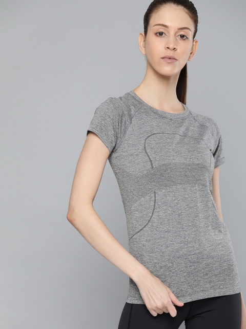 

HRX by Hrithik Roshan Women Grey Melange Solid Seamless Rapid-Dry Training T-shirt