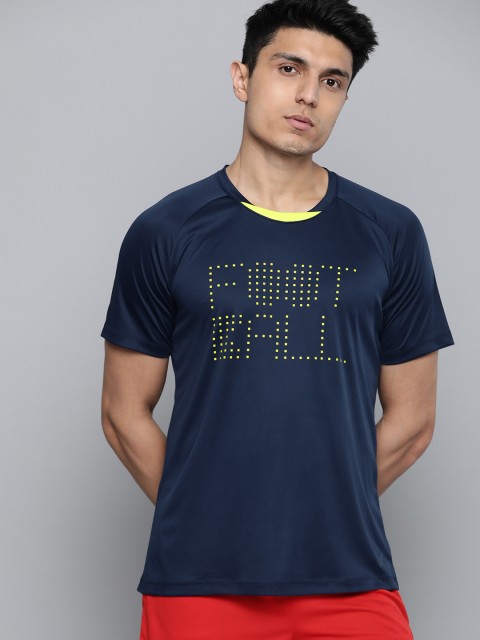 

HRX by Hrithik Roshan Men Peacock Blue Solid Rapid-Dry Football T-shirt, Navy blue