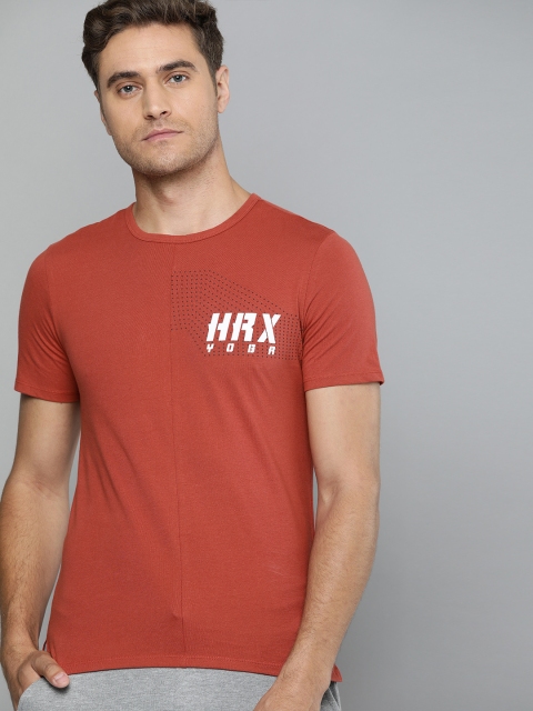 

HRX by Hrithik Roshan Men Rust Red Solid Organic Cotton Bio-Wash Yoga T-shirt