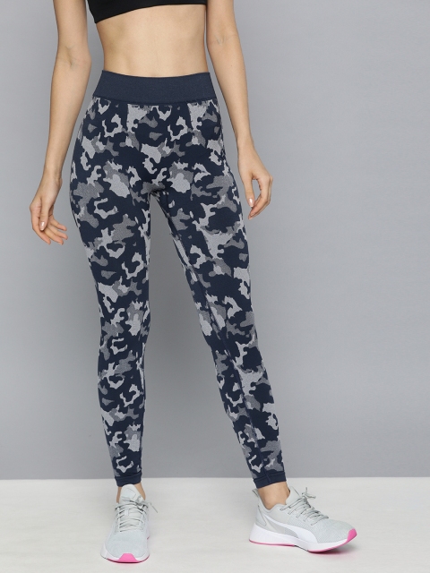 

HRX by Hrithik Roshan Women Navy Blue & Grey Skinny Fit Seamless Rapid-Dry Running Tights