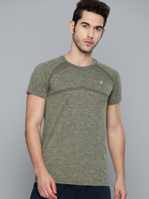 

HRX by Hrithik Roshan Men Olive Melange Solid Seamless Rapid-Dry Training T-shirt