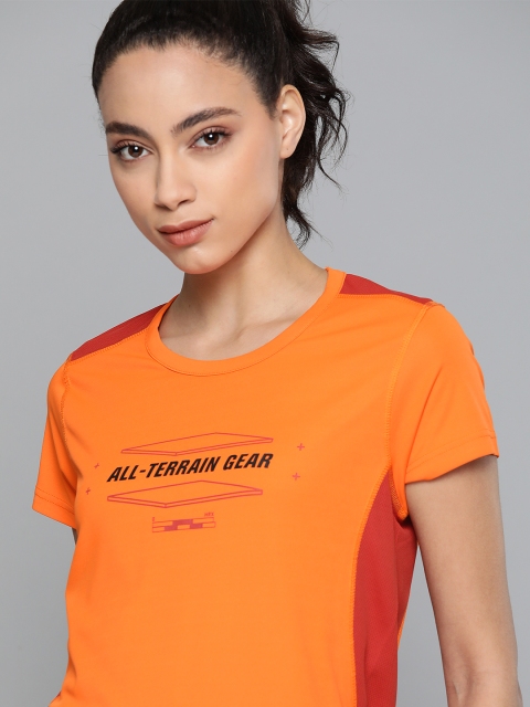 

HRX by Hrithik Roshan Women Jaffa Orange Printed Rapid-Dry Outdoor T-shirt