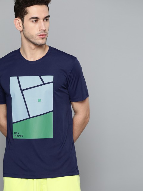 

HRX by Hrithik Roshan Men Navy Blue Printed Rapid-Dry Antimicrobial Racket Sport T-shirt