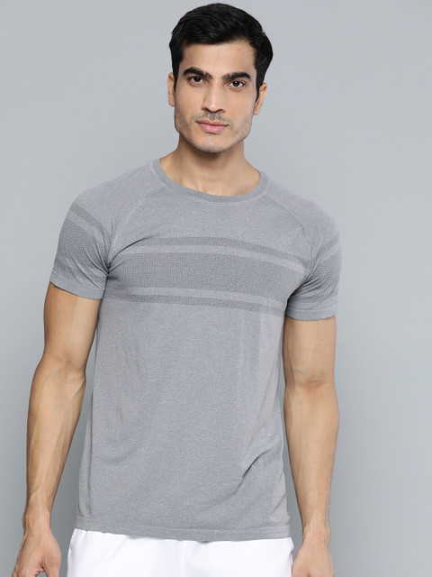 

HRX by Hrithik Roshan Men Grey Melange Solid Seamless Rapid-Dry Yoga T-shirt