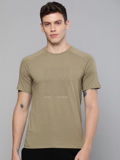 

HRX by Hrithik Roshan Men Brindle Solid Organic Cotton Bio-Wash Yoga Pure Cotton T-shirt, Khaki