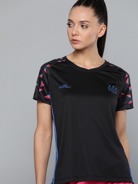 

HRX by Hrithik Roshan Women Jet Black Printed Rapid-Dry Football T-shirt